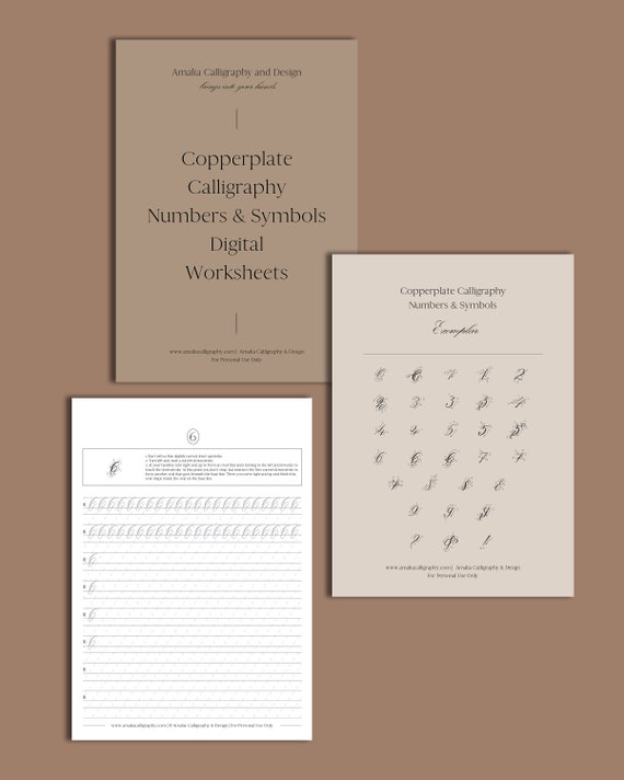 Calligraphy Numbers & Symbols Worksheets Printable Pdf, Pointed Pen Calligraphy Practice Tutorial, Digital Download Calligraphy Guide