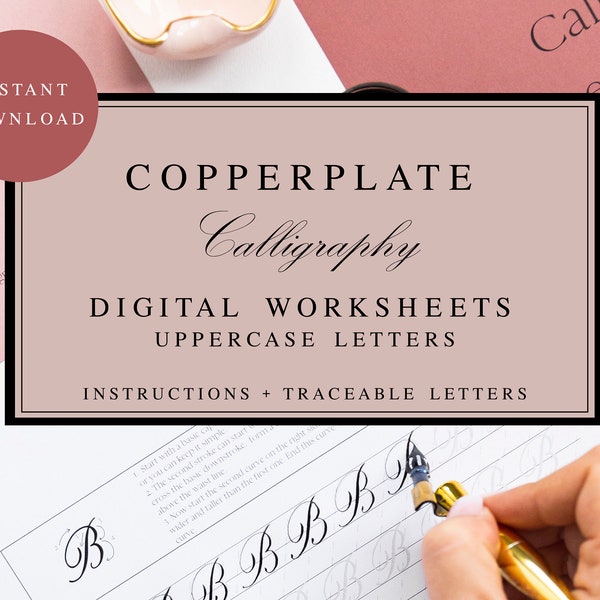 DIGITAL Copperplate Calligraphy Practice Sheets | Guide sheets | Hand lettering | Pointed Pen | Uppercase Letters | Calligrapher