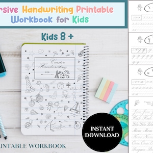 Hojas de trabajo de práctica de escritura cursiva imprimibles para niños/Trazado de letras del alfabeto cursivo imprimible para niños de secundaria y mayores y adultos