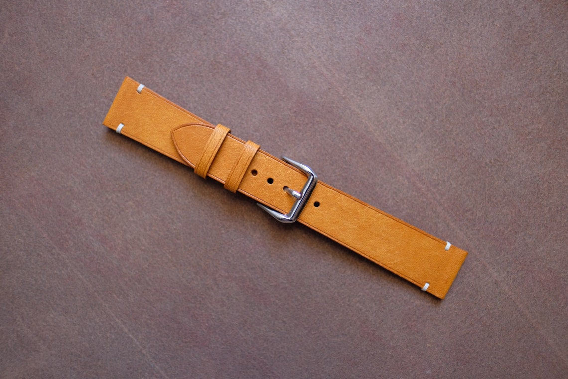 Yellow leather watch strap minimalist watch strap leather Etsy