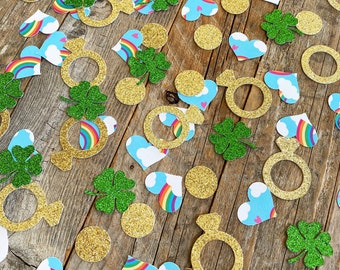 Shamrock St Patrick’s Day Rainbow Hearts and Wedding Rings Table Scatter Confetti for Bridal Party Bachelorette Party Bach Bash 175pcs