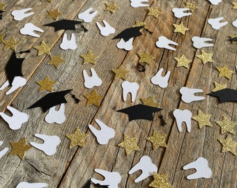 Dental Graduation Confetti | Tooth Graduation Caps, Stars Table Scatter