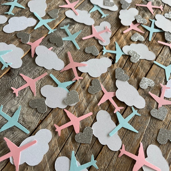 Airplane Gender Reveal Party Table Scatter Confetti Aviation Themed