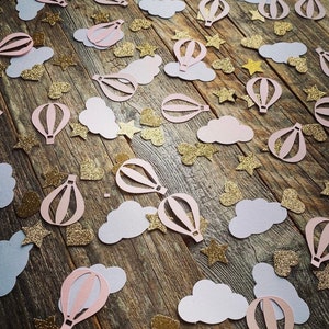 Hot Air Balloon Confetti, Pastel Clouds, Gold Stars, Baby Shower Table Scatter