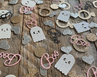 Halloween Bachelorette Confetti: Ghost, Rings, Hearts Table Scatter She Found Her Boo