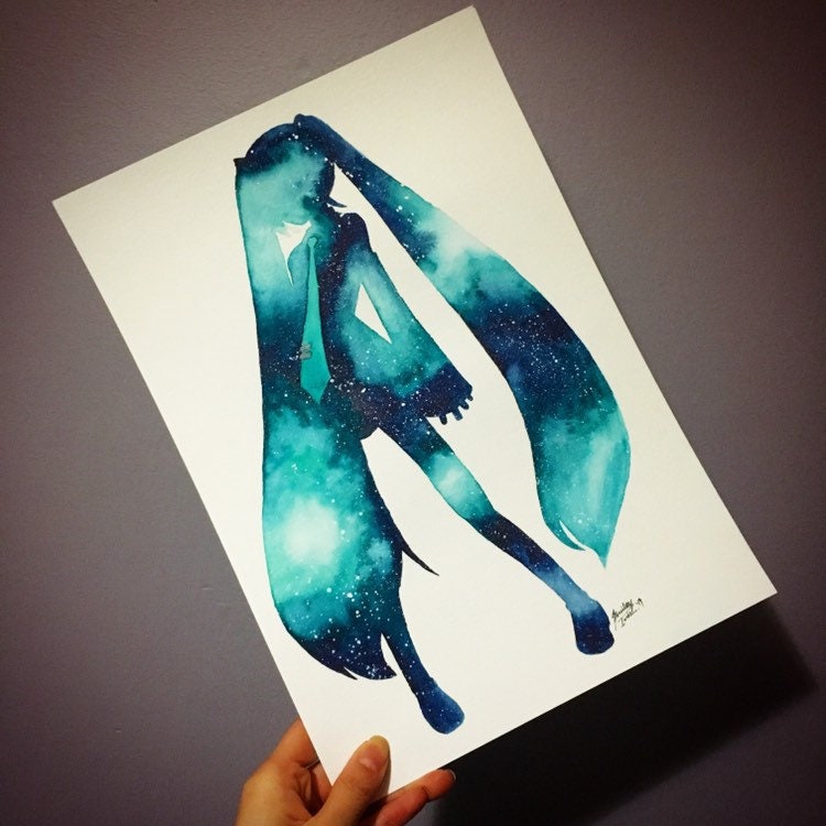 Druck Vokaloid Galaxy Hatsune Miku Silhouette Etsy