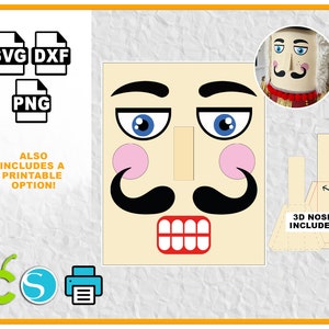2D notenkraker gezicht met 3D-neus SVG notenkraker gezicht SVG inclusief afdrukbare optie kerst SVG-bestand voor Cricut silhouet en afdrukken