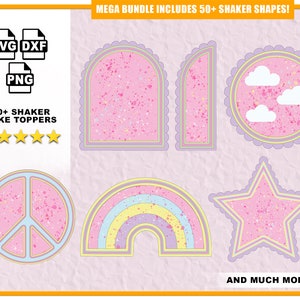 Lot de 50 formes Shaker pour gâteau SVG incluses Lot de gâteau d'anniversaire SVG SVG pour Cricut SVg Bundle DXf png couches anniversaire svg