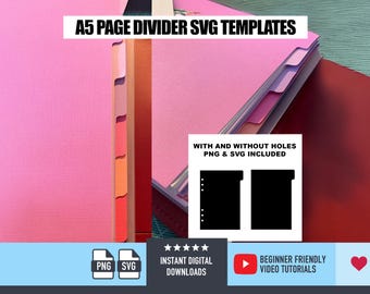6 Tab A5 Page Divider SVG Templates For binder Filofax Inserts Journal for Cricut Silhouette