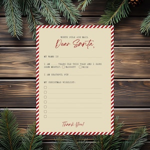 Plantilla imprimible de carta a Papá Noel de alta calidad con 300 DPI para lista de deseos de Navidad
