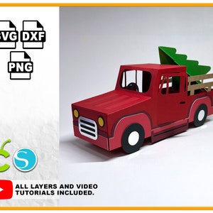 3D Truck SVG Kersttruck voor Cricut en Silhouette Kerst SVG-bestanden Cricut Projecten 3D SVG-bestand