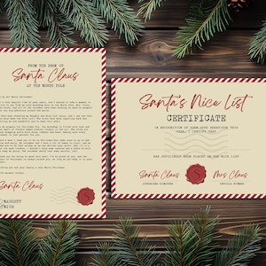 Carta de Papá Noel, certificado de lista de deseos de Navidad, plantilla imprimible, paquete de 300 DPI