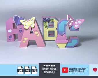3D Letters svg A-Z 0-9 3d alphabet letter Template cricut project bundle cut template Cricut fonts cricut project svg 3d letras 3d