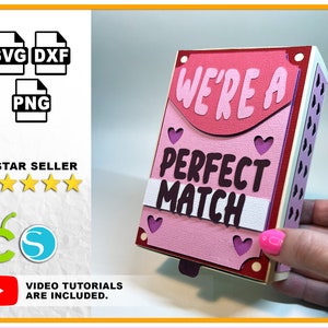 Caja de regalo con cerillas SVG para el día de San Valentín, caja de regalo SVG para Cricut y Silhouette, caja de regalo, tarjeta del día de San Valentín, DXf, PNG, paquete de SVG para proyectos de Cricut