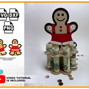 Christmas Money Cake svg Natale SVG File Money Holder Cricut Project Money Roll Gift SVG per Cricut DXF Gingerbread Man Layered Project