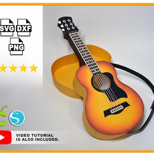 3D Gitarren Geschenkbox SVG-Datei für Cricut und Silhouette Gitarre svg 3D Geschenkbox Favor Box Party Favor Vorlage DXf PNG Musik SVG