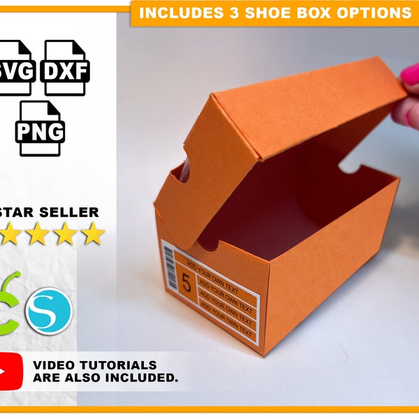 Schuhkarton SVG für Cricut Schuhkarton Vorlage mit Label Party Gunst Box Sneaker Box Trainer Box SVG 3d Geschenkbox für Cricut Silhouette