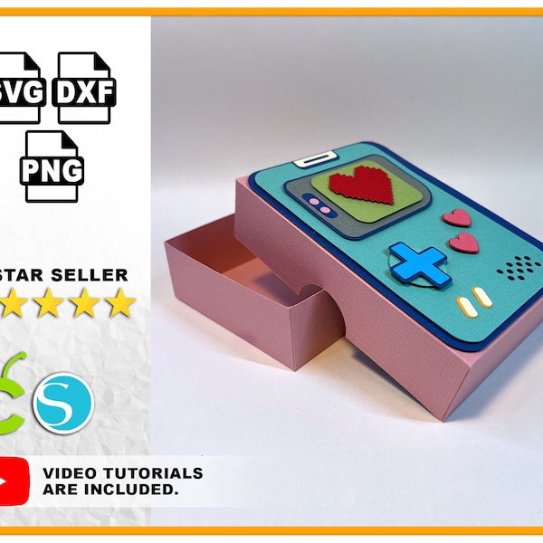 Gameboy Gift Box SVG file 3D Gift Box Favour Box Favor Gamer SVG Template DXf for silhouette SVg for Cricut and Cameo PNG Valentines Svg