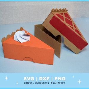 Caixa de presente de torta de abóbora arquivo SVG para Cricut e Silhueta Caixa de bolo SVG 3D SVG Caixa de fatia de bolo Caixa de lembranças de bolo