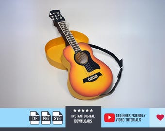 3D Guitar Gift Box SVG file for Cricut and Silhouette Guitar svg 3D Gift Box Favour Box Party Favor Template DXf PNG Music SVG