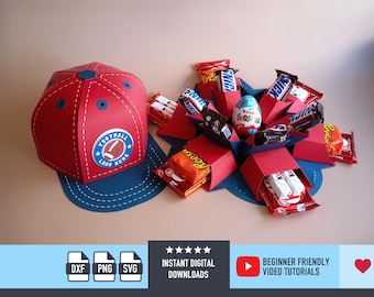 Baseball Cap Explosion Box SVG file for Cricut and Silhouette 3D Gift Box Favour Box Template Fathers Day SVG Cap Favor box