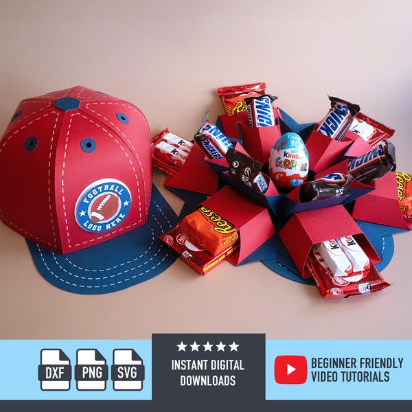 Baseball Cap Explosion Box SVG file for Cricut and Silhouette 3D Gift Box Favour Box Template Fathers Day SVG Cap Favor box