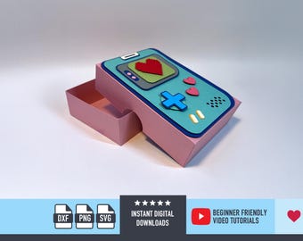 Gameboy presentask SVG-fil 3D presentask favoritask favorit Gamer SVG-mall DXf för silhuett SVg för Cricut och Cameo PNG Alla hjärtans dag Svg