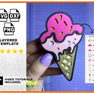 3D Gelaagd Ijs SVG Bestand Cricut Sjabloon Cake Topper SVG Bunting Cricut Cake Topper Cricut Verjaardag Sjabloon SVG Dxf Png Gelaagde Svg