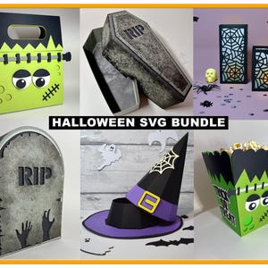 Pacchetto SVG di Halloween File SVG di Halloween 3D per Cricut e Silhouette Halloween 3D SVG Confezione regalo Scatola di favore Modello di favore DXf PNG