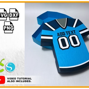 Archivo SVG de caja de camiseta de fútbol para Cricut y Silhouette Caja de camiseta svg Caja de regalo 3D Caja de regalo Plantilla de regalo DXf PNG Fútbol SVG