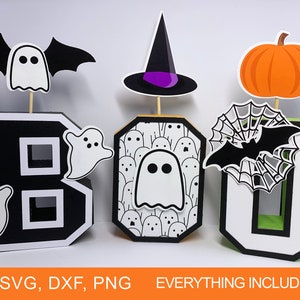 Letras 3D SVG A-Z 0-9 plantilla Halloween svg NO puntuación Letras 3D SVG para Cricut Silhouette Cameo máquina de corte