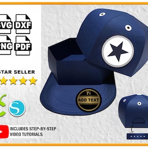 Baseball Cap Box SVG-Datei für Cricut und Silhouette 3D Geschenk Box Favor Box Favor Vorlage DXf PNG enthält Punktzahl und keine Punktzahl Optionen