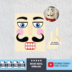 2D Nutcracker face with 3D nose SVG Nutcracker Face SVG Includes Printable Option Christmas SVG File for Cricut Silhouette and print