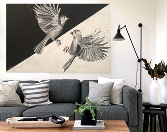 Angelic birds- Original art, Hand made, Print on canvas, Modern paint, Fine art