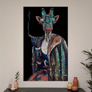 Giraffe Woman - Original Art, Hand Made, Print on Canvas, Modern Paint ...