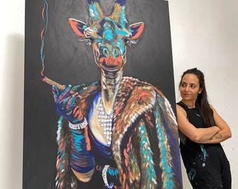Giraffe woman - Original art, Hand made, Print on canvas, Modern paint, Fine art, Surrealism
