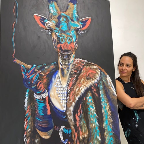 Giraffe Woman Original Art Hand Made Print on Canvas - Etsy