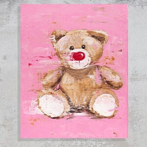 Oso de peluche rosa - IMPRESIÓN SOBRE LIENZO, Arte original, Hecho a mano, Arte pop, Pintura moderna, Pintura acrílica