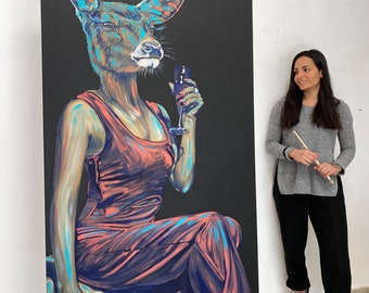 Deer woman - Original painting by Michal Aharon