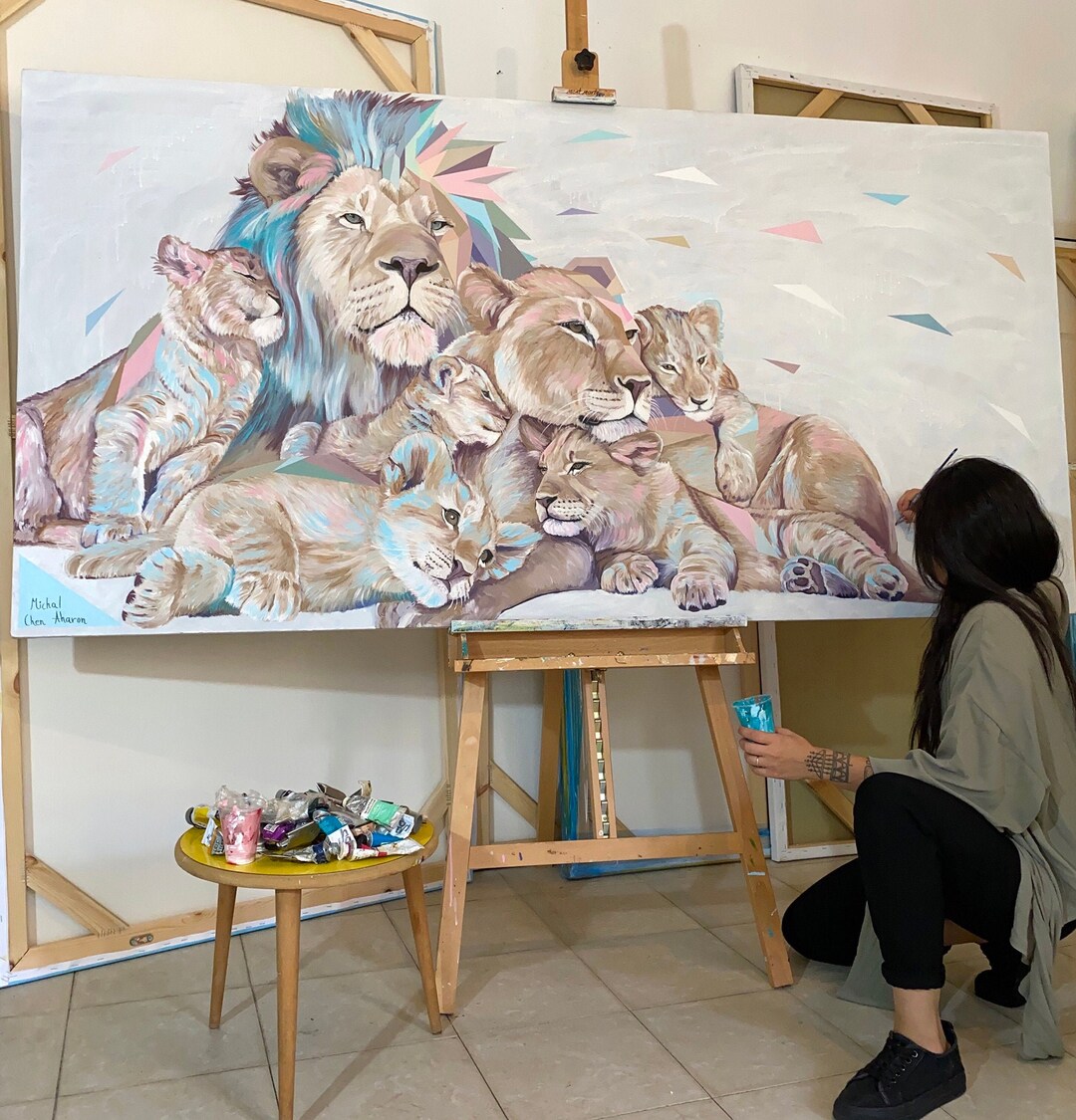 Lion Family Canvas Print – Low Poly Modern Fine Art - Etsy