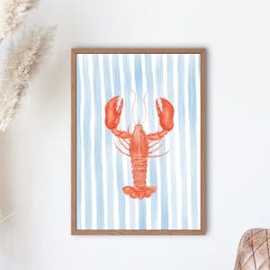 Digital Lobster Wall Art Print, Nautical Decor, Seafood Lovers Gift, Coastal Home, Lobster Poster, Beach House Decoration, Kitchen Art