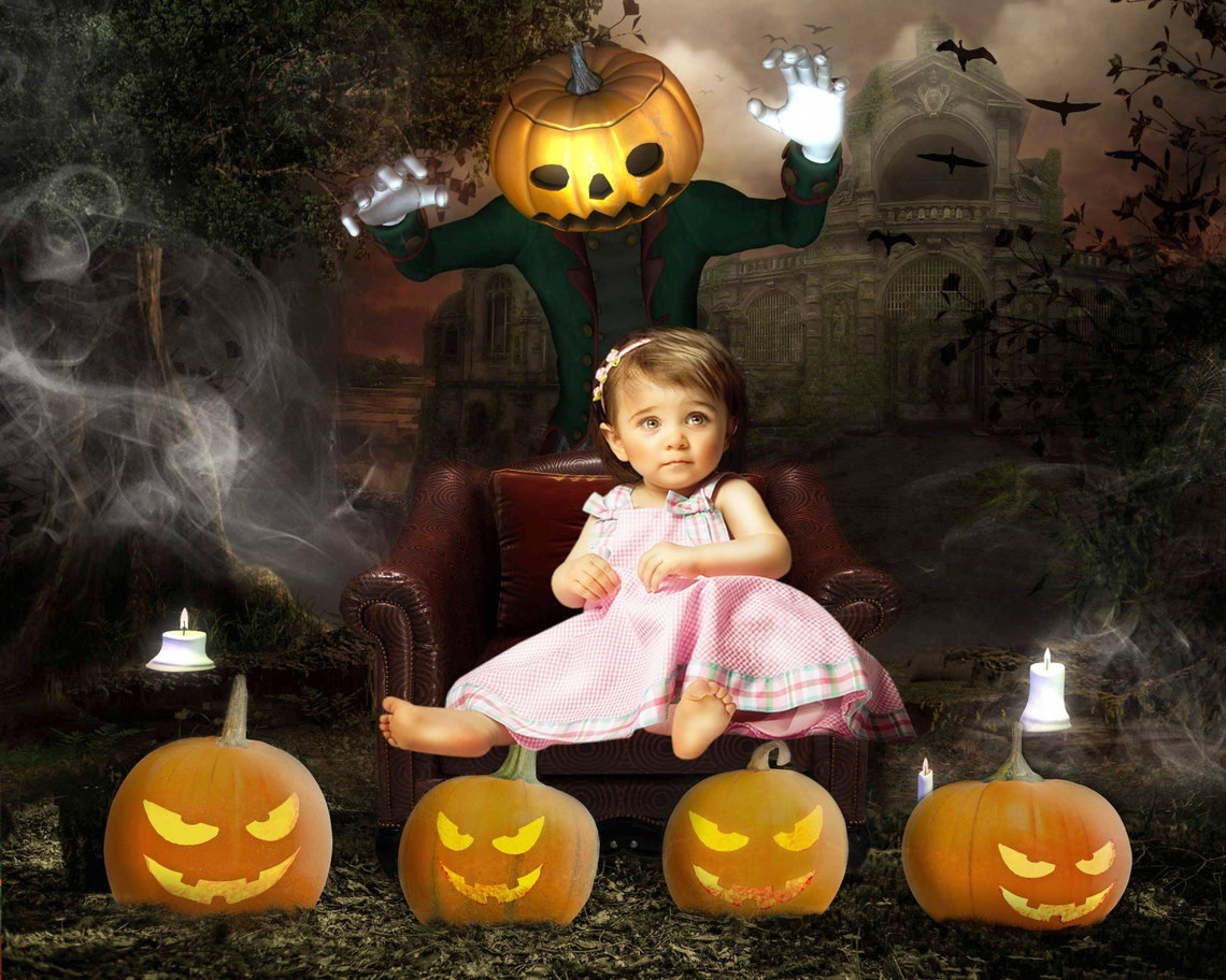 Halloween backdrop Fall autumn digital background Fairy | Etsy