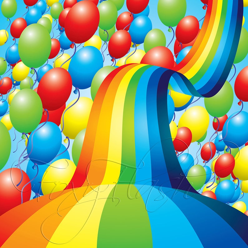 Rainbow backdrop Colorful balloons background Digital | Etsy