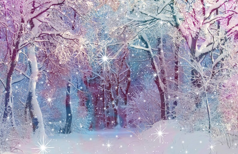 Enchanted forest backdrop Christmas tree background White snow | Etsy