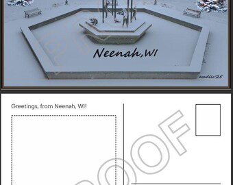 Neenah's Riverside Fountain Christmas Scene Postcard 5"x7"