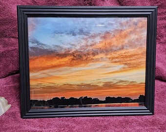 The Neenah, WI, Harbor sunset digital print in a black frame. Made by a local artist. 8x10"