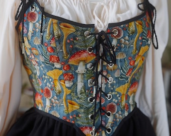 Mushrooms Corset Top, Renaissance Faire Cotton Bodice