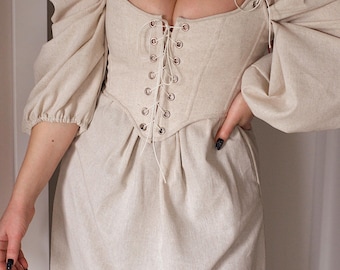 Linen renaissance fair medieval corset, ren faire corset top XS-4XL