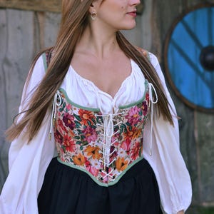 Reversible Renaissance Corset: Floral Cotton & Linen Bodice, XS-4XL