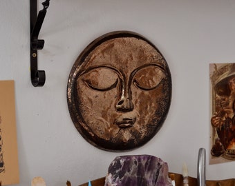 Ceramic Moon Face, Large Hanging Moon, space-inspired home decor, adornment, wall hanging, moon wall art, boho wall pendant